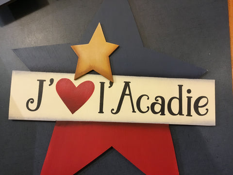 Décoration en bois : J'❤️ L'Acadie Étoile acadienne